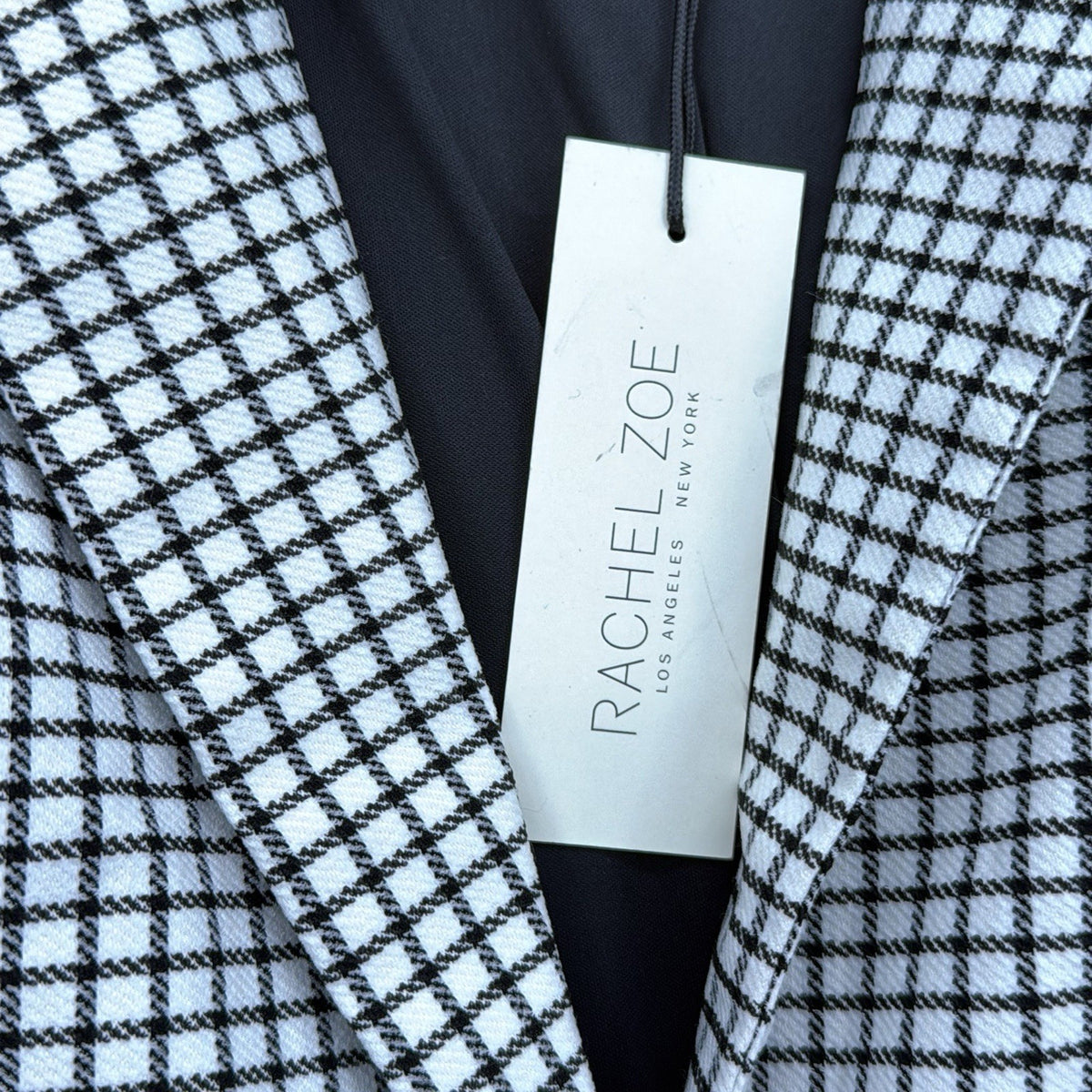 Rachel Zoe Blazer Large Womens Black White Check One Button Jacket Lined New NWT