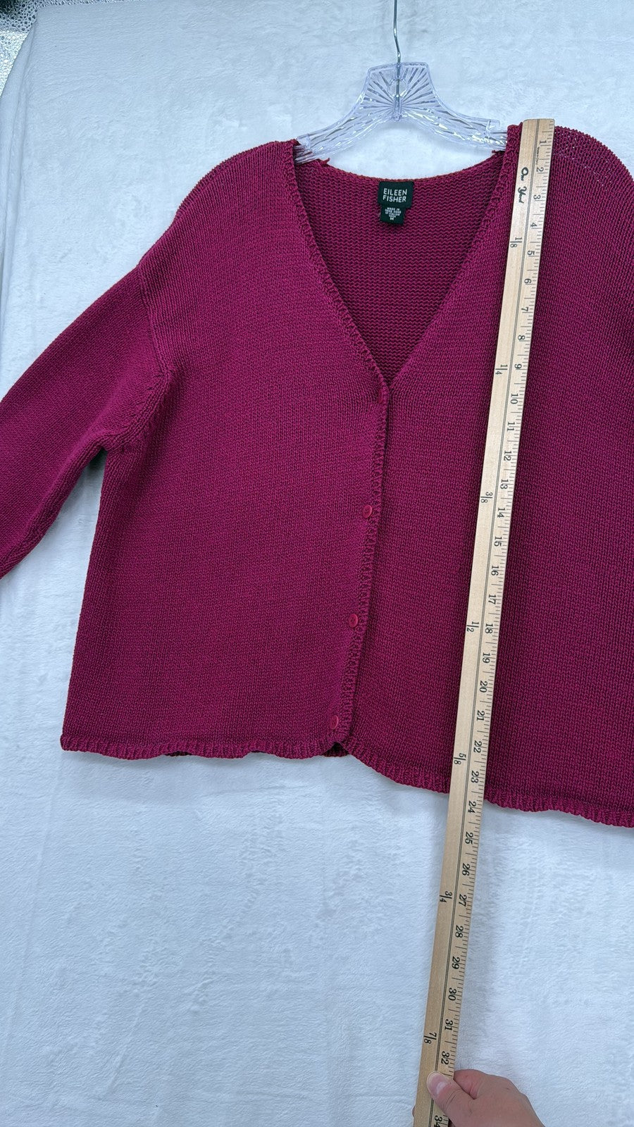 Eileen Fisher Knit Cardigan M Womens Magenta V-neck button-front long sleeve