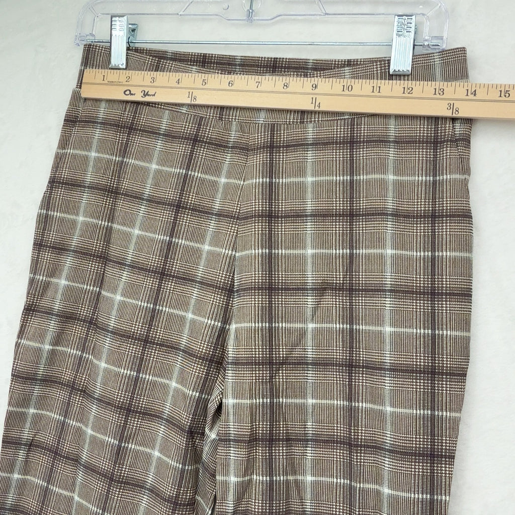 Marla Wynne Layers Pull On Pants 8 Womens Brown Plaid Stretch Slim Ankle
