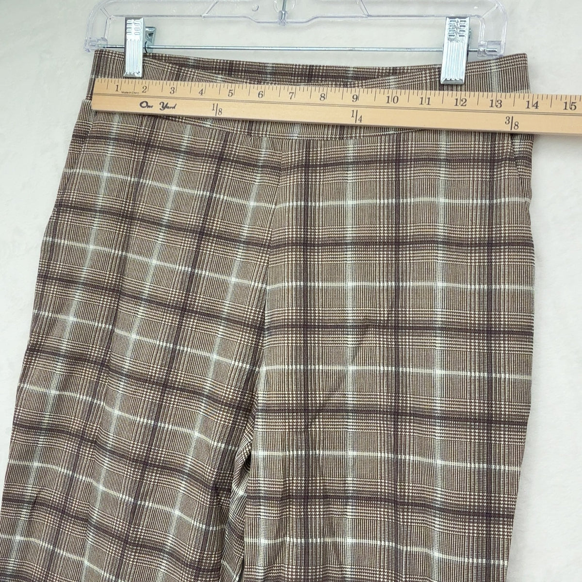 Marla Wynne Layers Pull On Pants 8 Womens Brown Plaid Stretch Slim Ankle