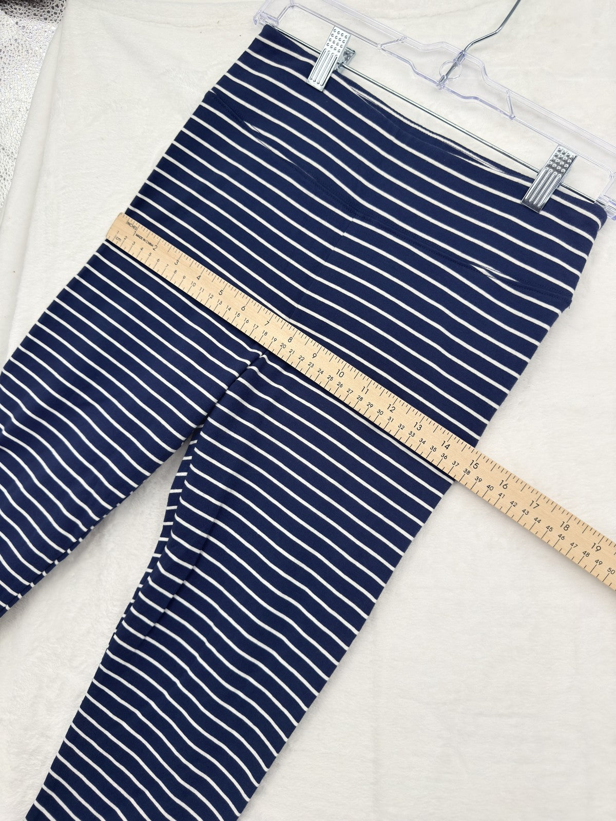 J Crew Cropped Leggings Small Womens Navy White Stripe Cotton Blend Knit