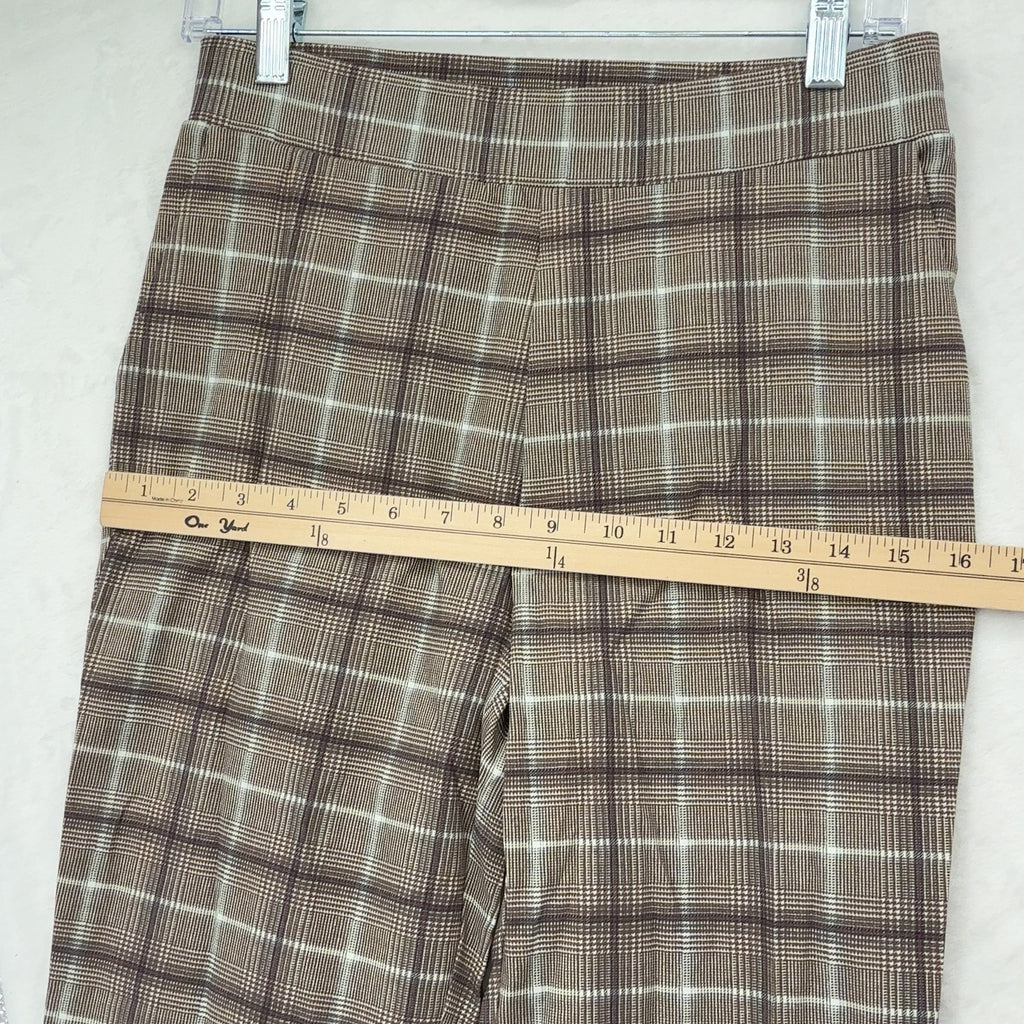 Marla Wynne Layers Pull On Pants 8 Womens Brown Plaid Stretch Slim Ankle