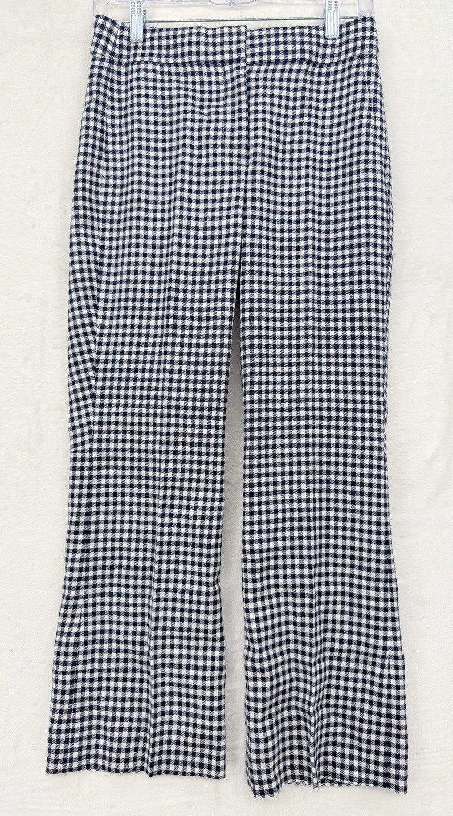 J Crew Hayden Kickout Crop Pants 0 Navy Blue Gingham Stretch Linen Womens