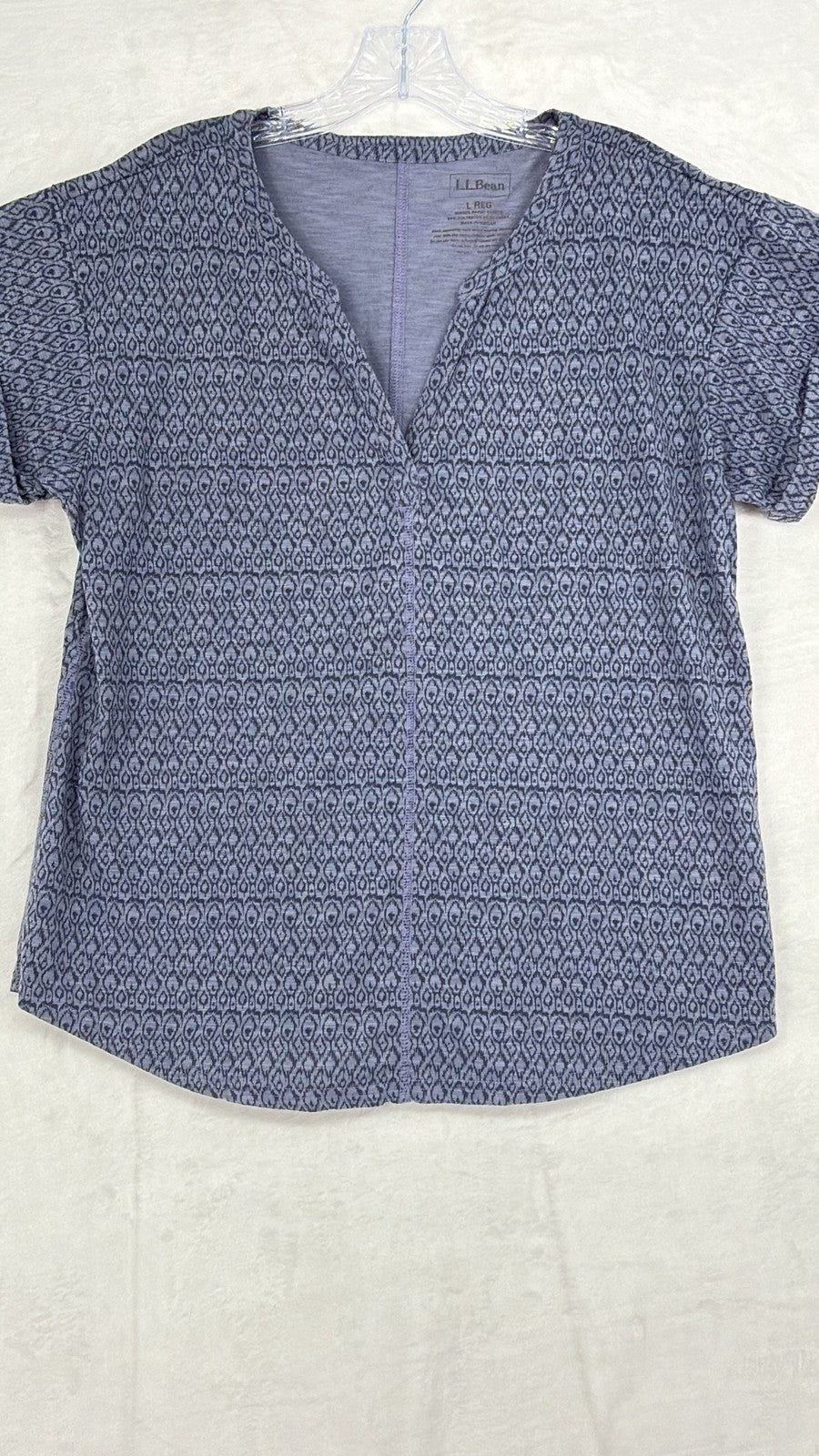 LL Bean Performance Tops Women Large Short Sleeve V Neck Blue Lot Tee T Shirt