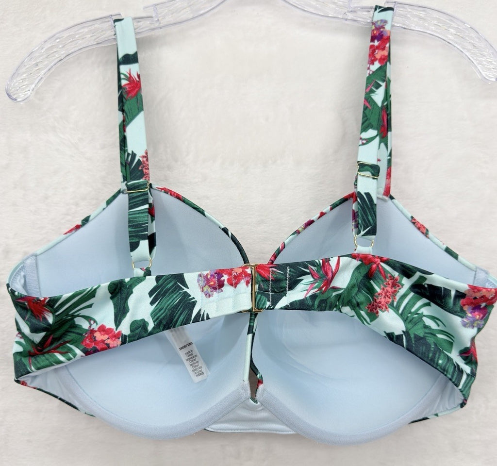 Victoria's Secret Push Up Bikini Top 38DD Underwire Tropical Print Swim Women