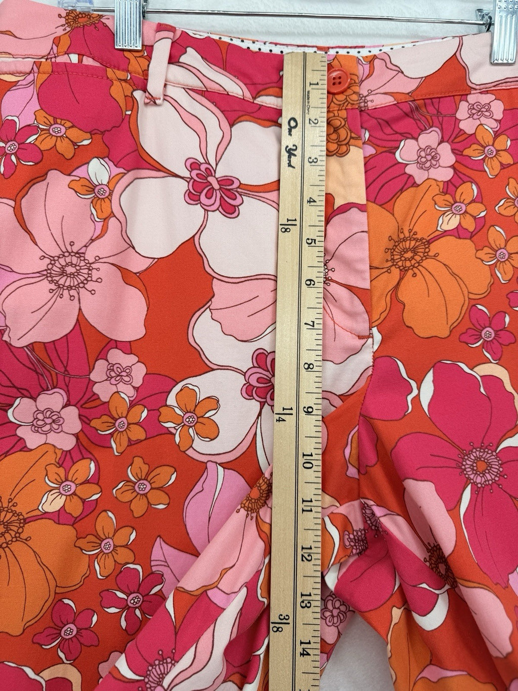 Talbots Perfect Crop Pants 12 Curvy Pink Orange Floral Print Womens