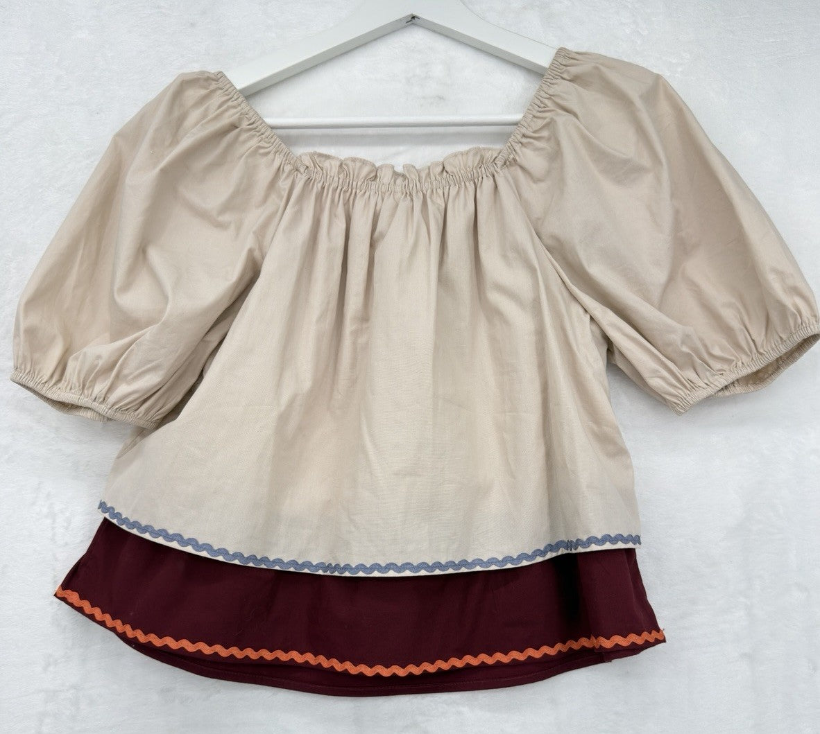 English Factory Crop Top XS Lynn Puff Sleeve Colorblock Ric Rac Cotton New NWT