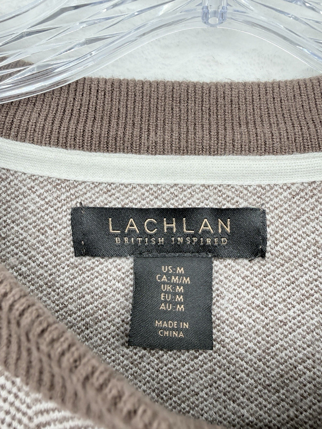 Lachlan Sweater Medium Mens Crew Neck Brown Herringbone Knit Pullover Preppy