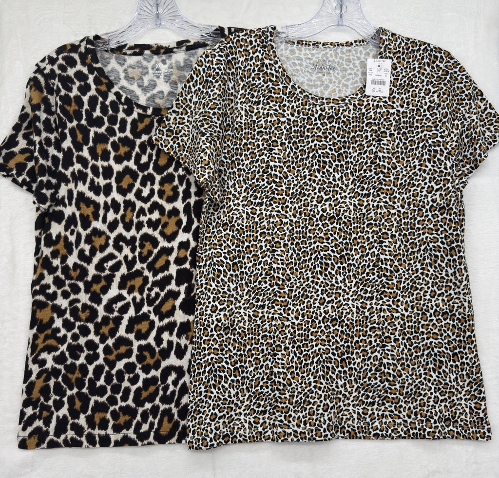 J Crew Top Women Medium Vintage Artist Tee Lot Leopard Print Short Sleeve New