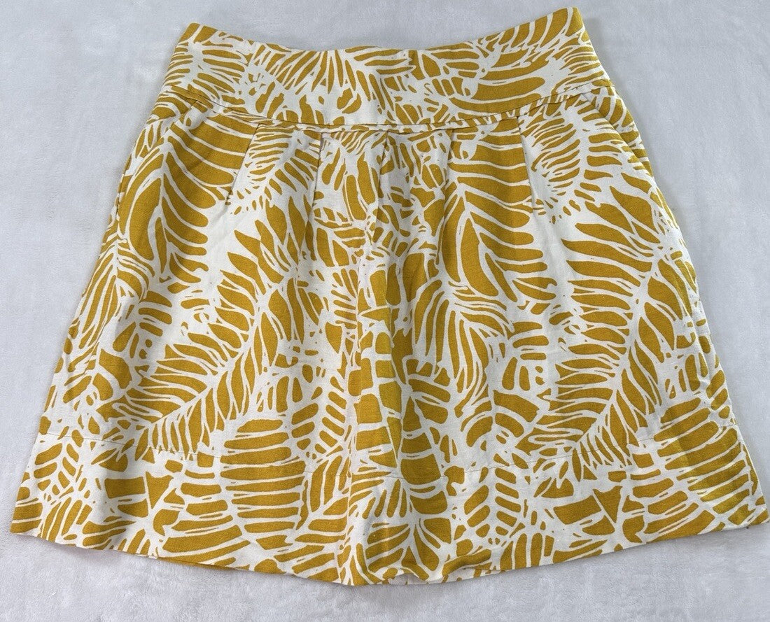 Ann Taylor LOFT Skirt Size 6 Linen Blend Yellow Floral