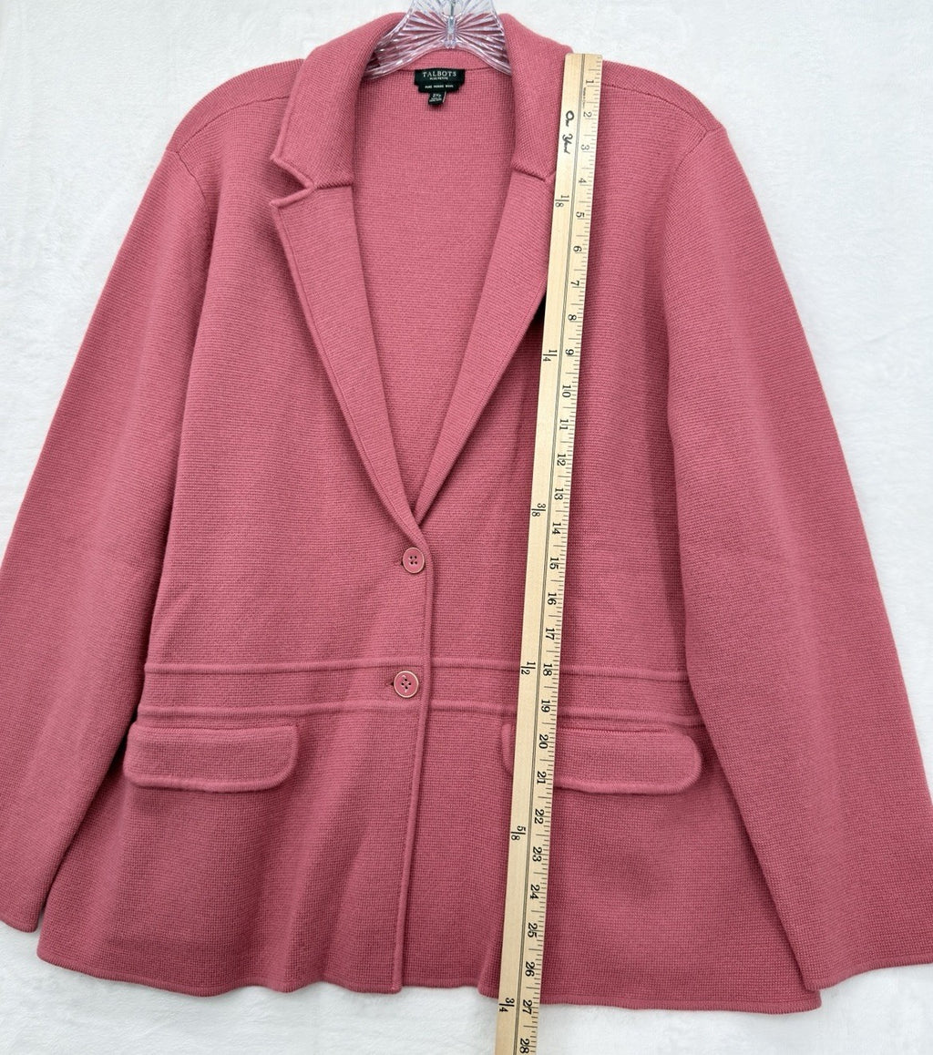 Talbots Sweater Jacket 2X Petite 2XP Pink 100% Merino Wool Blazer Knit Women