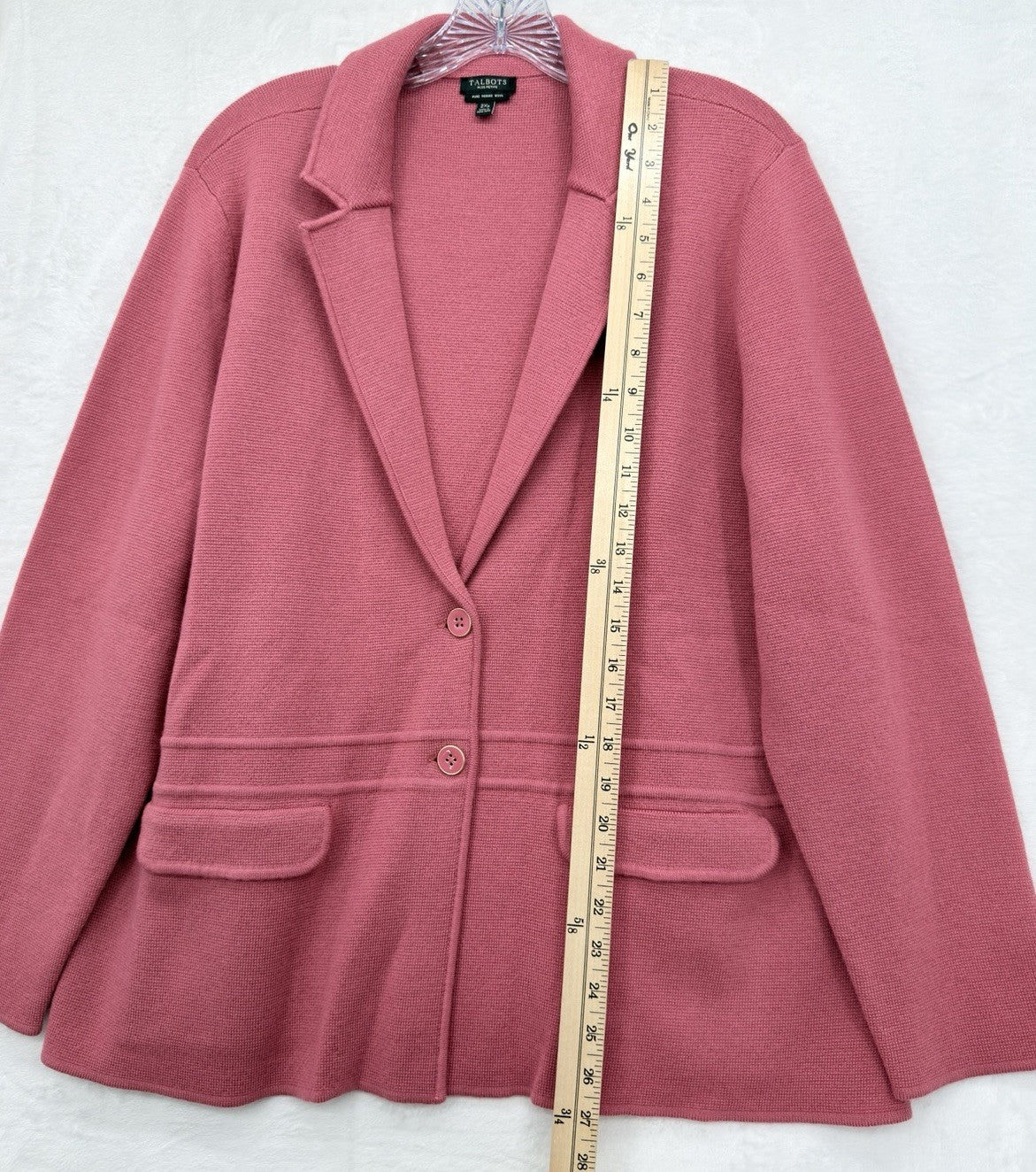 Talbots Sweater Jacket 2X Petite 2XP Pink 100% Merino Wool Blazer Knit Women