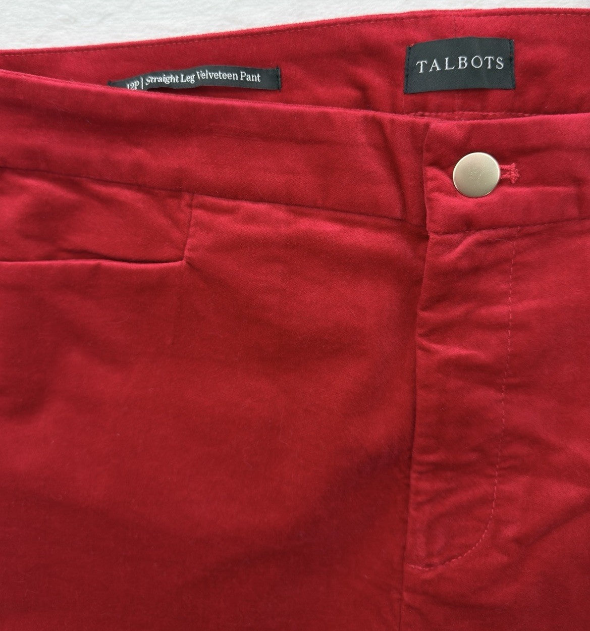 Talbots Straight Leg Velveteen Pants 12 Petite 12P Red 5 Pocket Womens