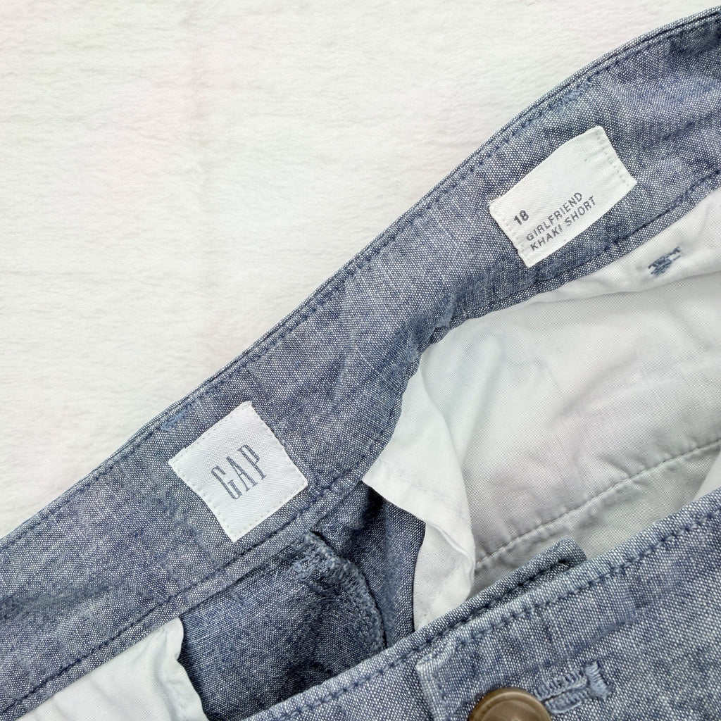 Gap Girlfriend Khaki Shorts 18 Blue Chambray Womens 100% Cotton High Rise 5”