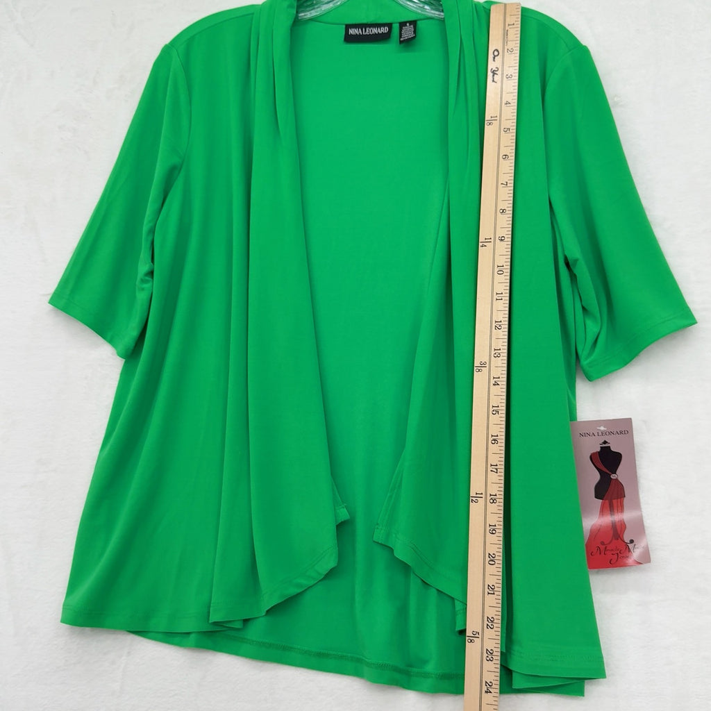Nina Leonard Miracle Matte Jersey Cardigan Small Womens Green Short Sleeve New