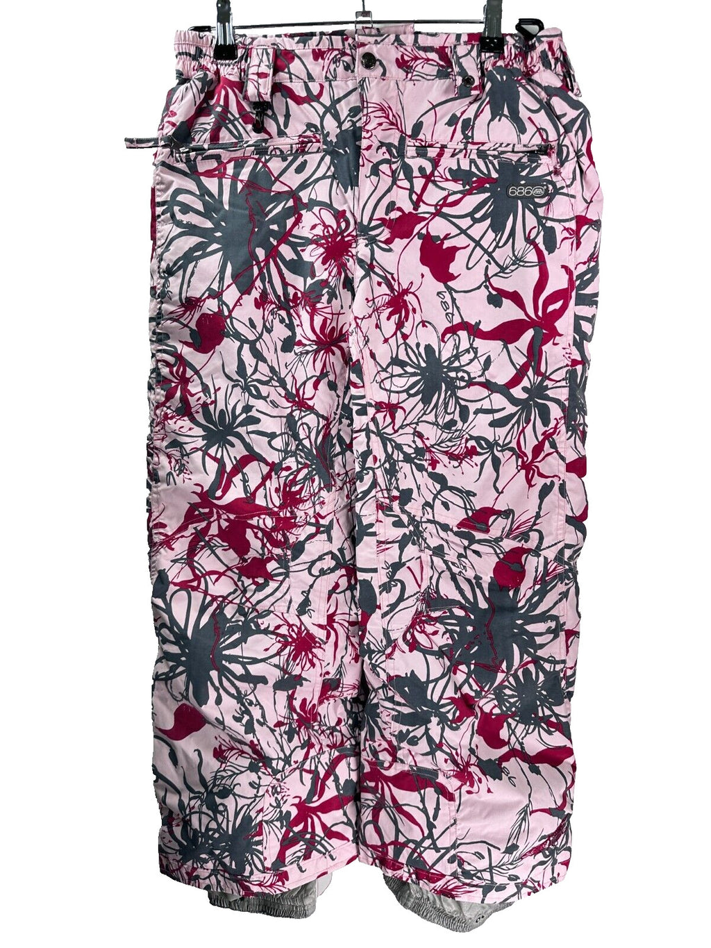 686 Snowboard Pants Girls Large Pink Floral Print Insulated Snowpants