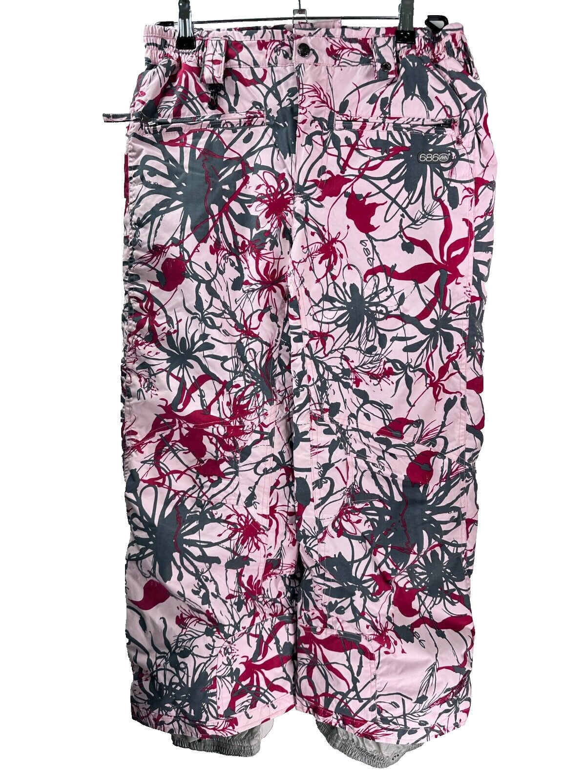 686 Snowboard Pants Girls Large Pink Floral Print Insulated Snowpants