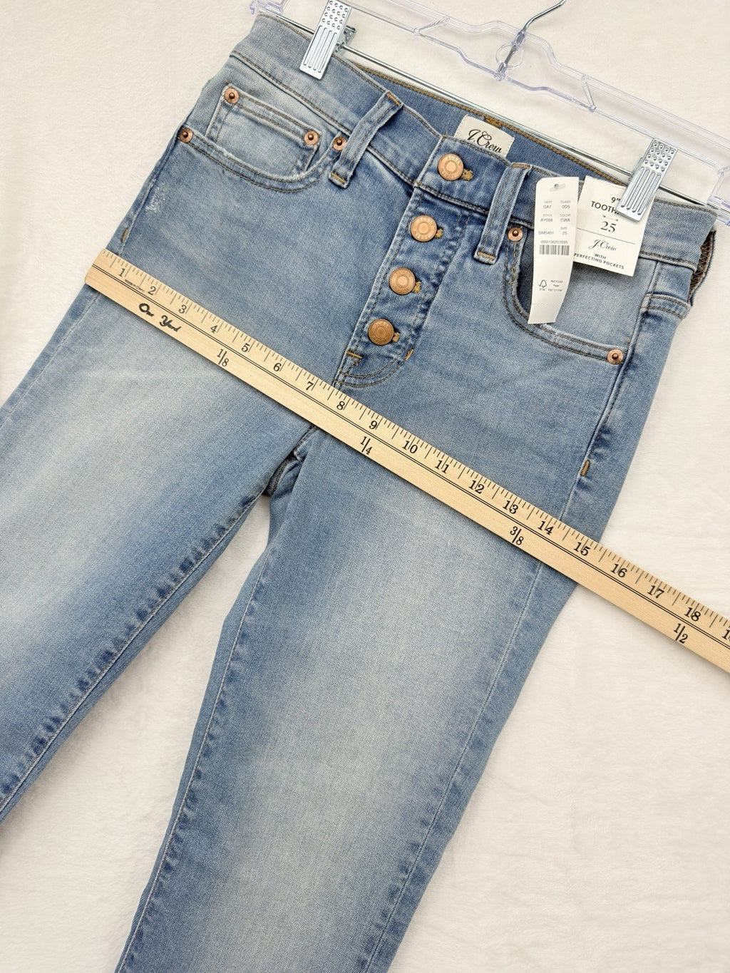 J Crew Toothpick Jeans 25 Womens Blue 9” Rise Button Fly Denim New NWT