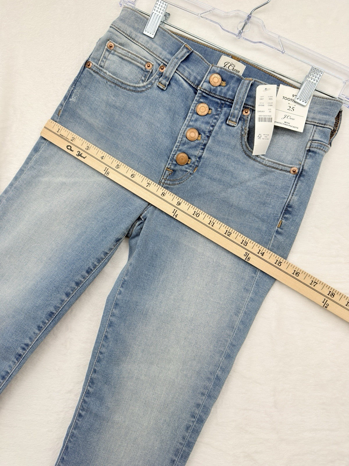 J Crew Toothpick Jeans 25 Womens Blue 9” Rise Button Fly Denim New NWT