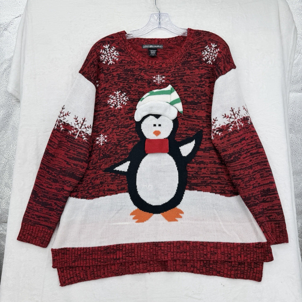 United States Sweaters 1X Ugly Christmas Penguin Red Long Sleeve Plus Size Women