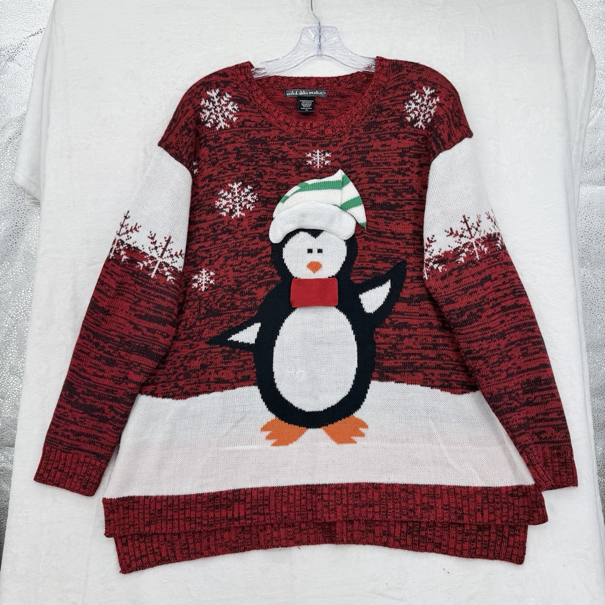 United States Sweaters 1X Ugly Christmas Penguin Red Long Sleeve Plus Size Women