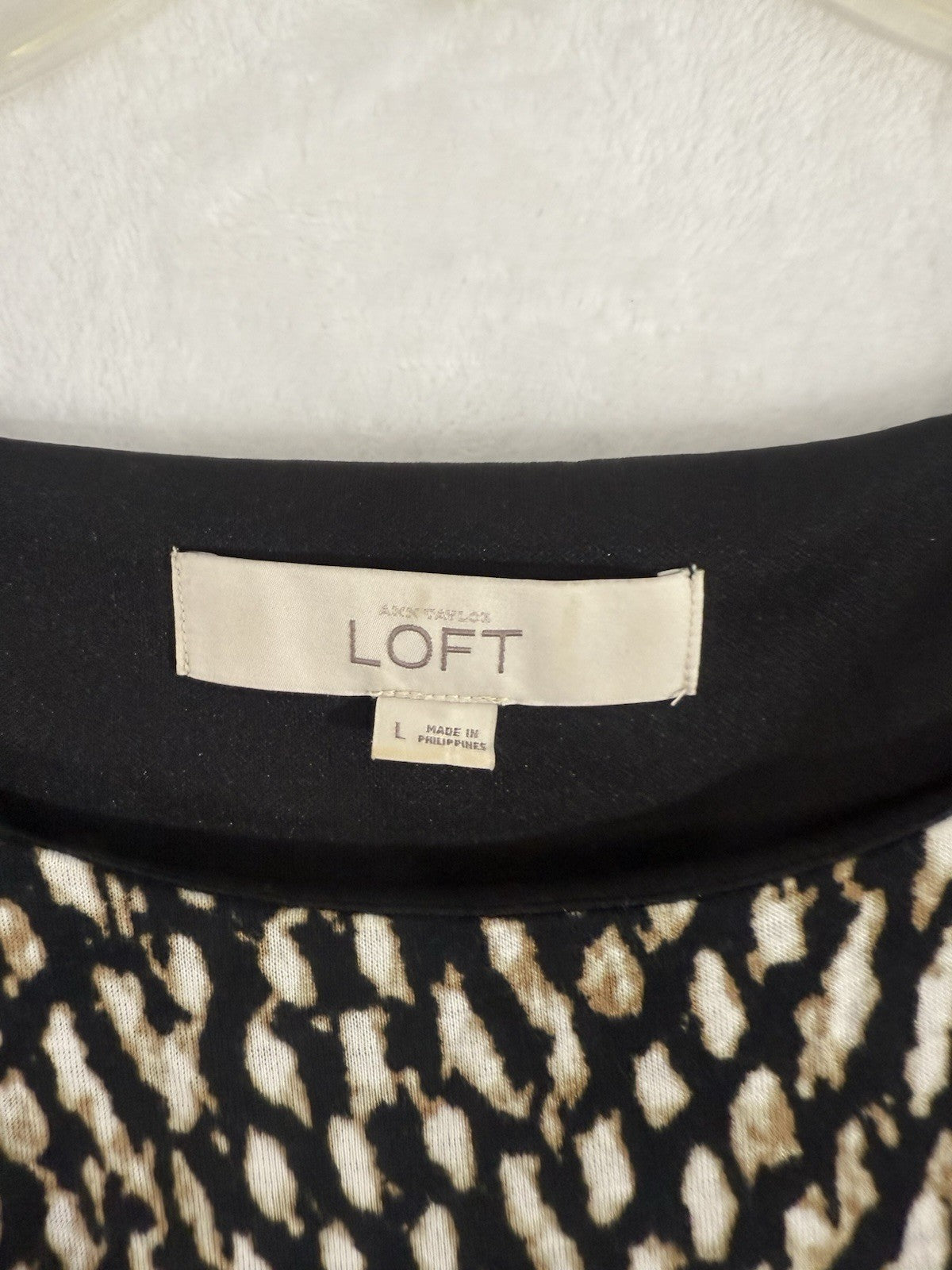 Ann Taylor Loft Dress Large Sleeveless Black Brown Print Knit Rayon Lyocell