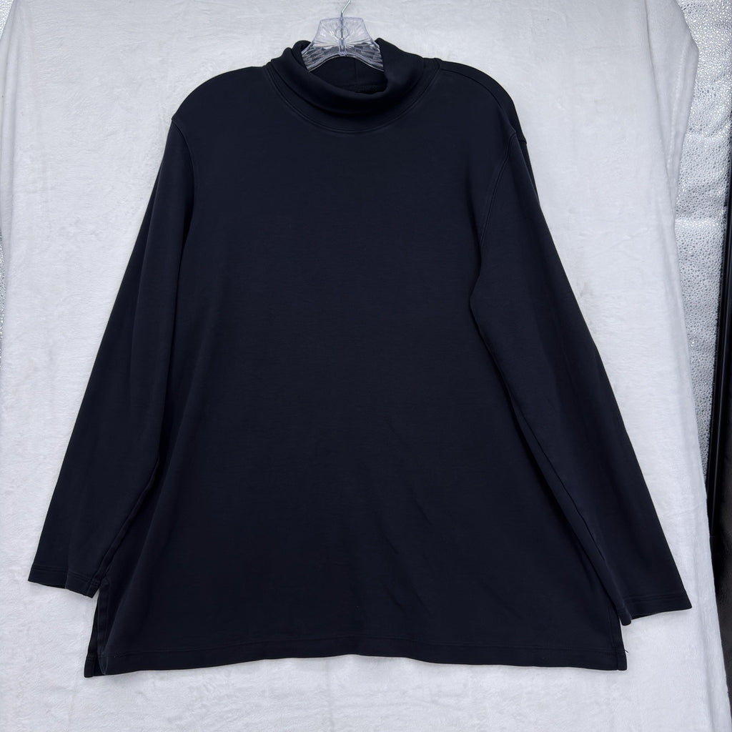 Lands End Turtleneck Women XL Black Pullover Knit Top 100% Cotton