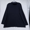 Lands End Turtleneck Women XL Black Pullover Knit Top 100% Cotton