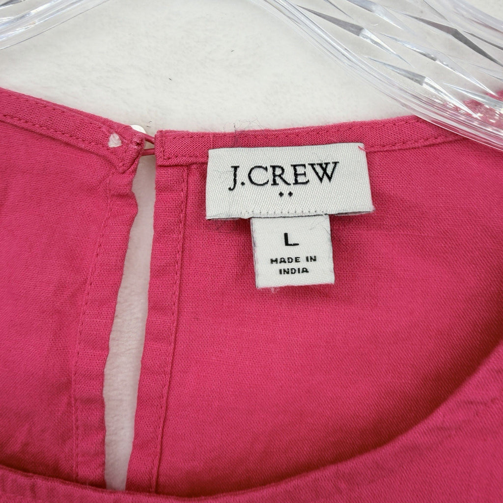J Crew Linen Cotton Top Women Large Pink Sleeveless Embroidered