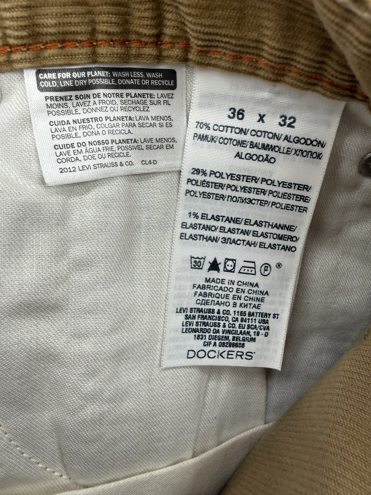 Dockers Pacific Collection Corduroy Pants 36x32 Straight Leg Fit Mens Beige New