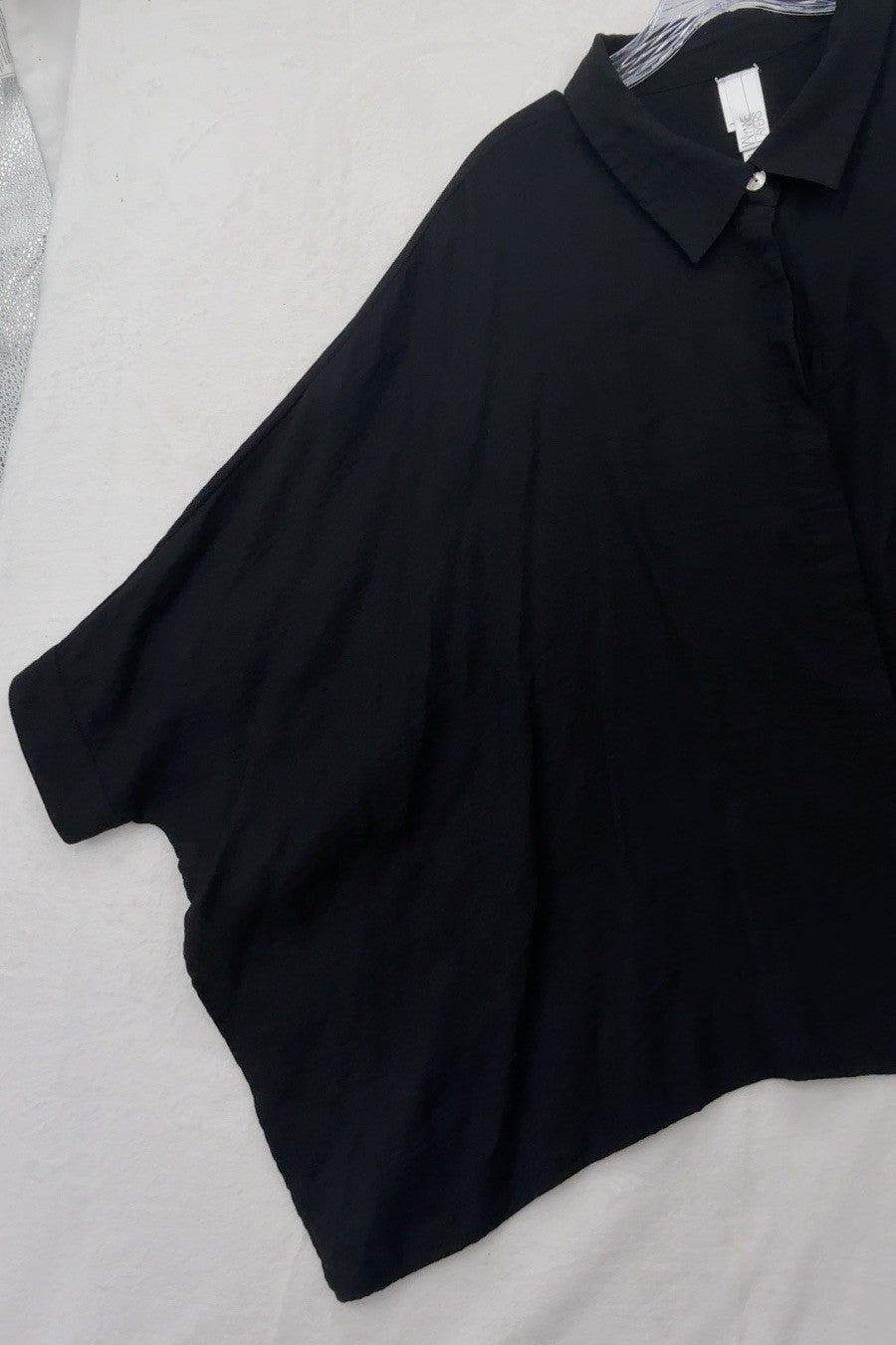 Marla Wynne 1X Top Black Dolman Lagenlook  Art To Wear Button Down Shirt Womens