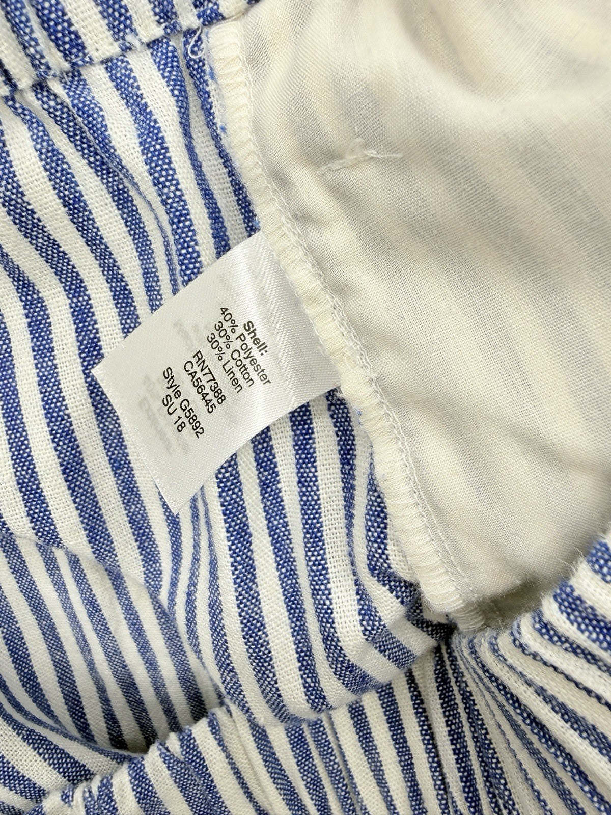 J Crew Medium Womens Midi Skirt Linen Blend Pull On Blue Striped A Line Pockets