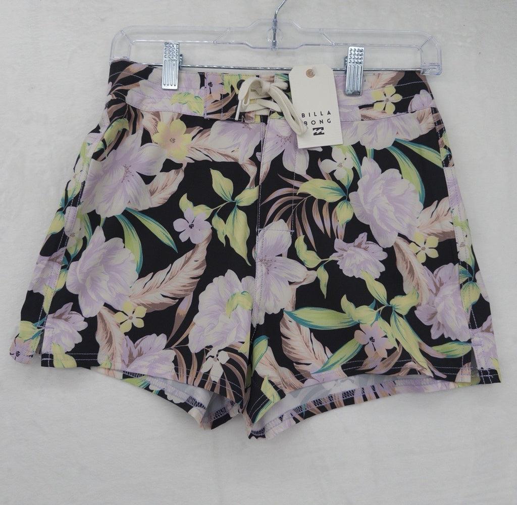 Billabong Womens Board Shorts Small Black Floral Shadow Tropic Swim Bottoms New