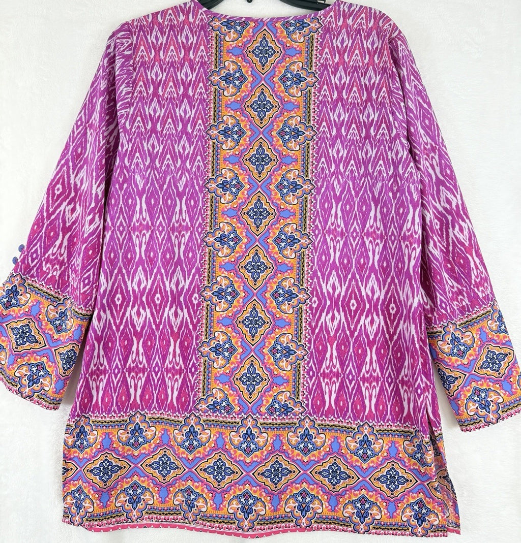 Belle Kim Gravel Top Small Tunic Pink 3:4 Sleeve Womens Blouse Tops V Neck