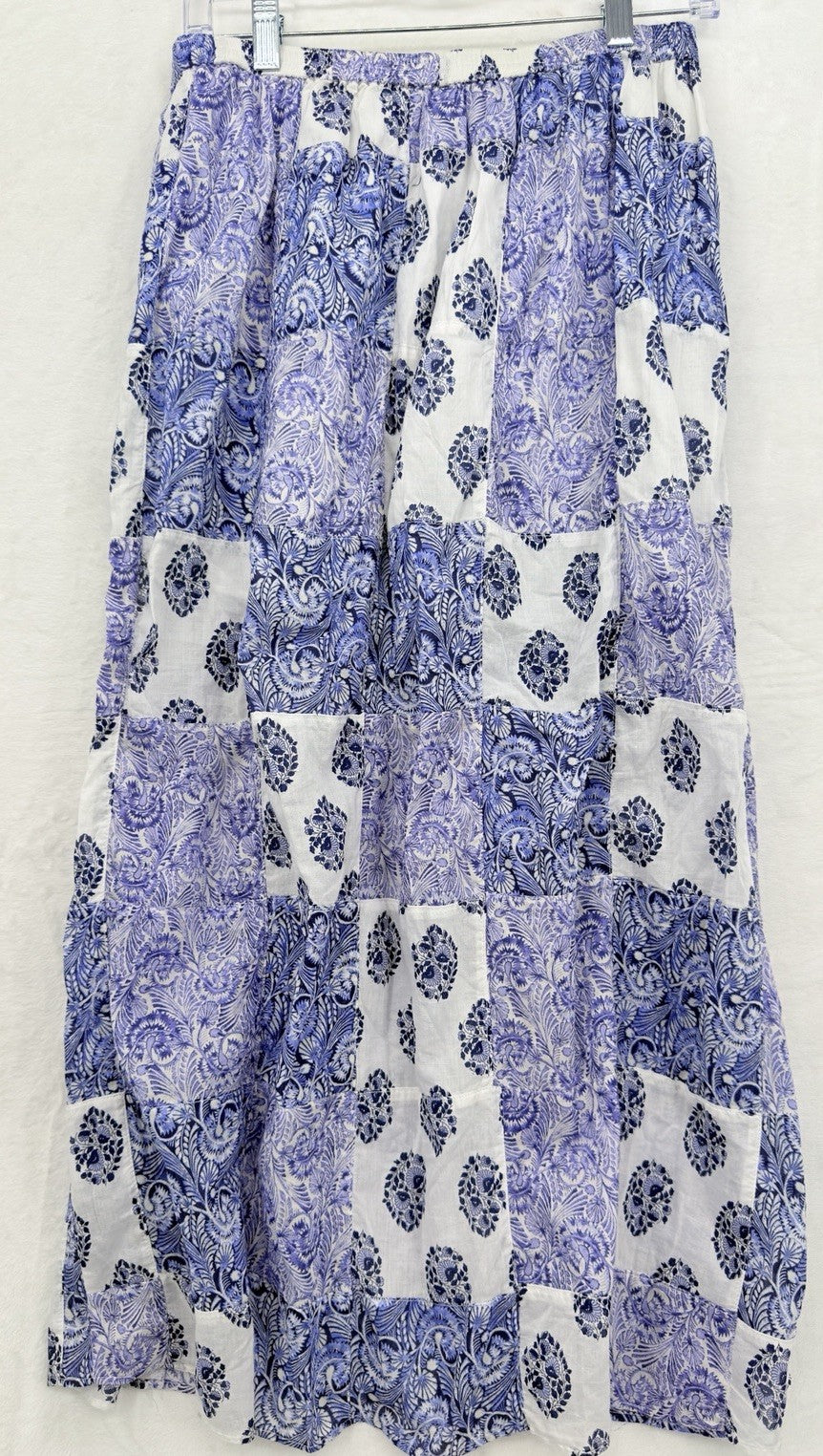 J Crew XS Maxi Skirt Blue Purple Paisley Long Side Slit Patchwork Women New NWT