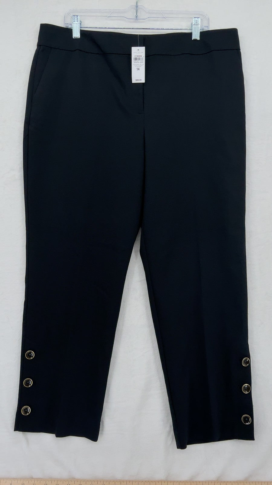 Ann Taylor Ankle Pants 14 Curvy Womens Black Button Hem New NWT