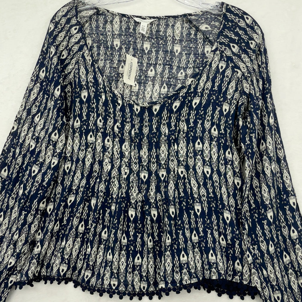 Aeropostale Blouse Small Womens Navy Boho Top Lightweight Long Sleeve New NWT
