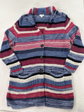 J Jill Large Petite Open Knit Cardigan Sweater Long Blue Linen Cotton Buttons