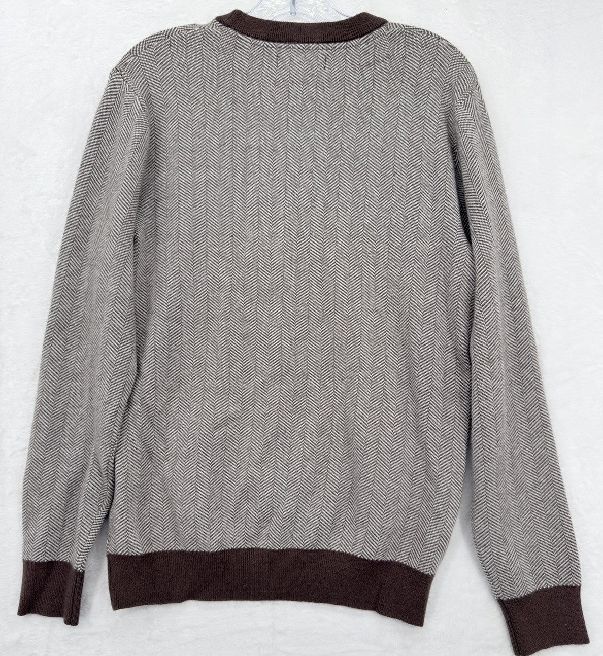 Lachlan Sweater Medium Mens Crew Neck Brown Herringbone Knit Pullover Preppy
