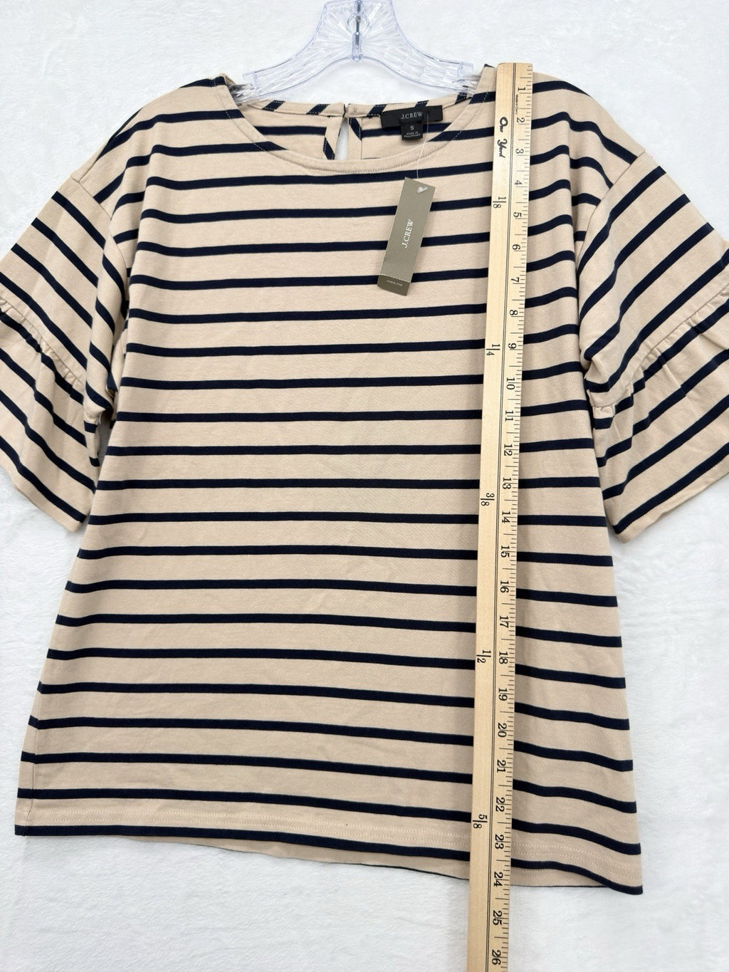 J Crew Top Small Mariner Cloth Ruffle Sleeve T Shirt Cotton Blue Striped New