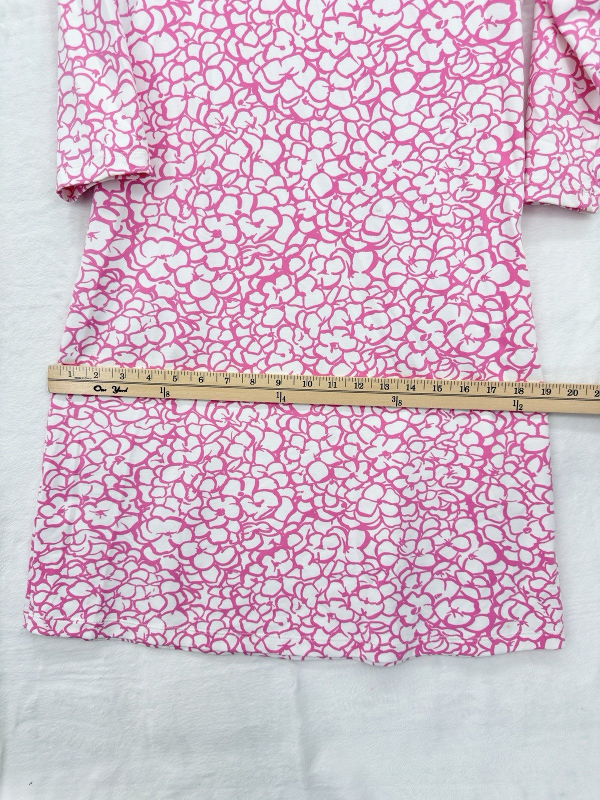 Mahi Gold Dress Small Pink Print Shift 3/4 Sleeve Nylon Stretch Womens