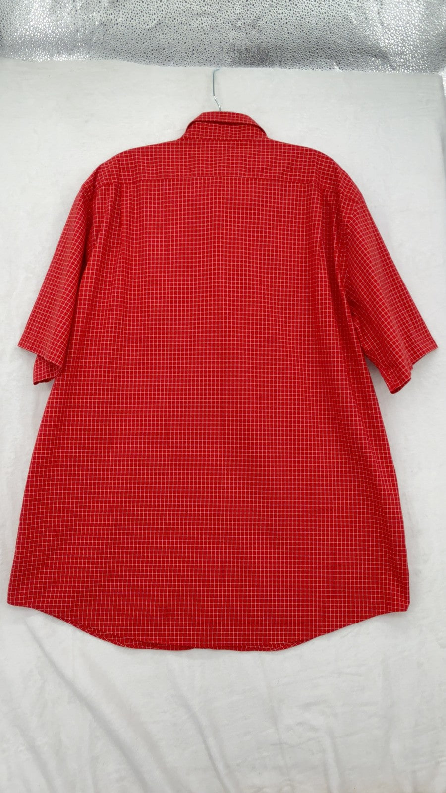 LL Bean Button Down Shirt Large Men Red Check Short Sleeve Comfort Stretch