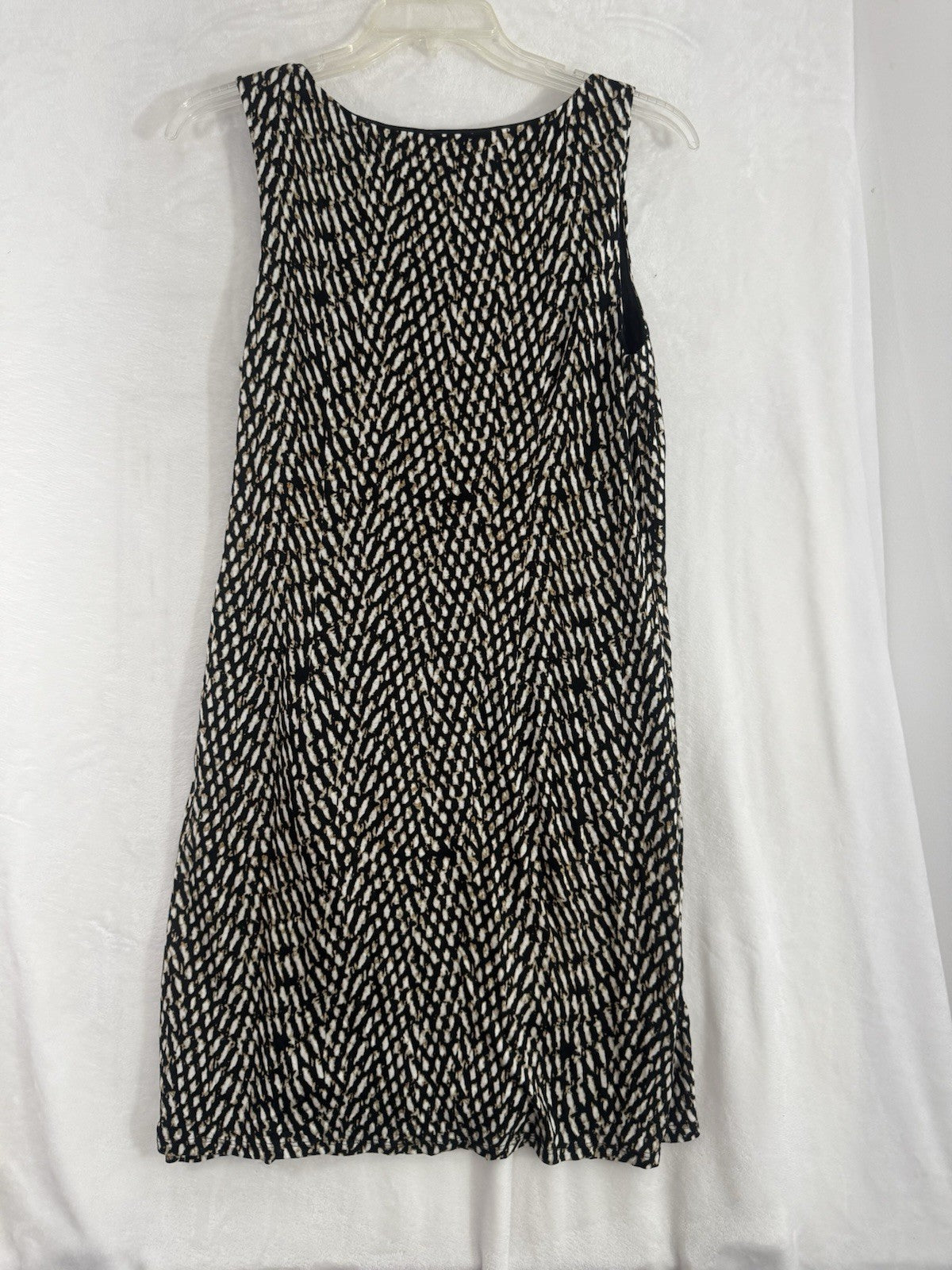 Ann Taylor Loft Dress Large Sleeveless Black Brown Print Knit Rayon Lyocell