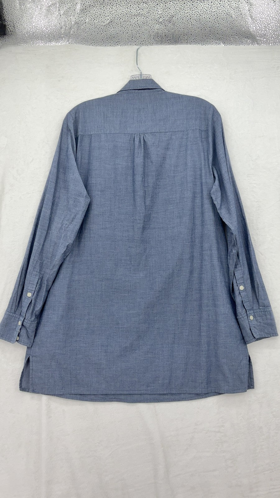 J Crew Tunic Top Medium Long Sleeve Pullover Women Blue Side Pockets Long Sleeve