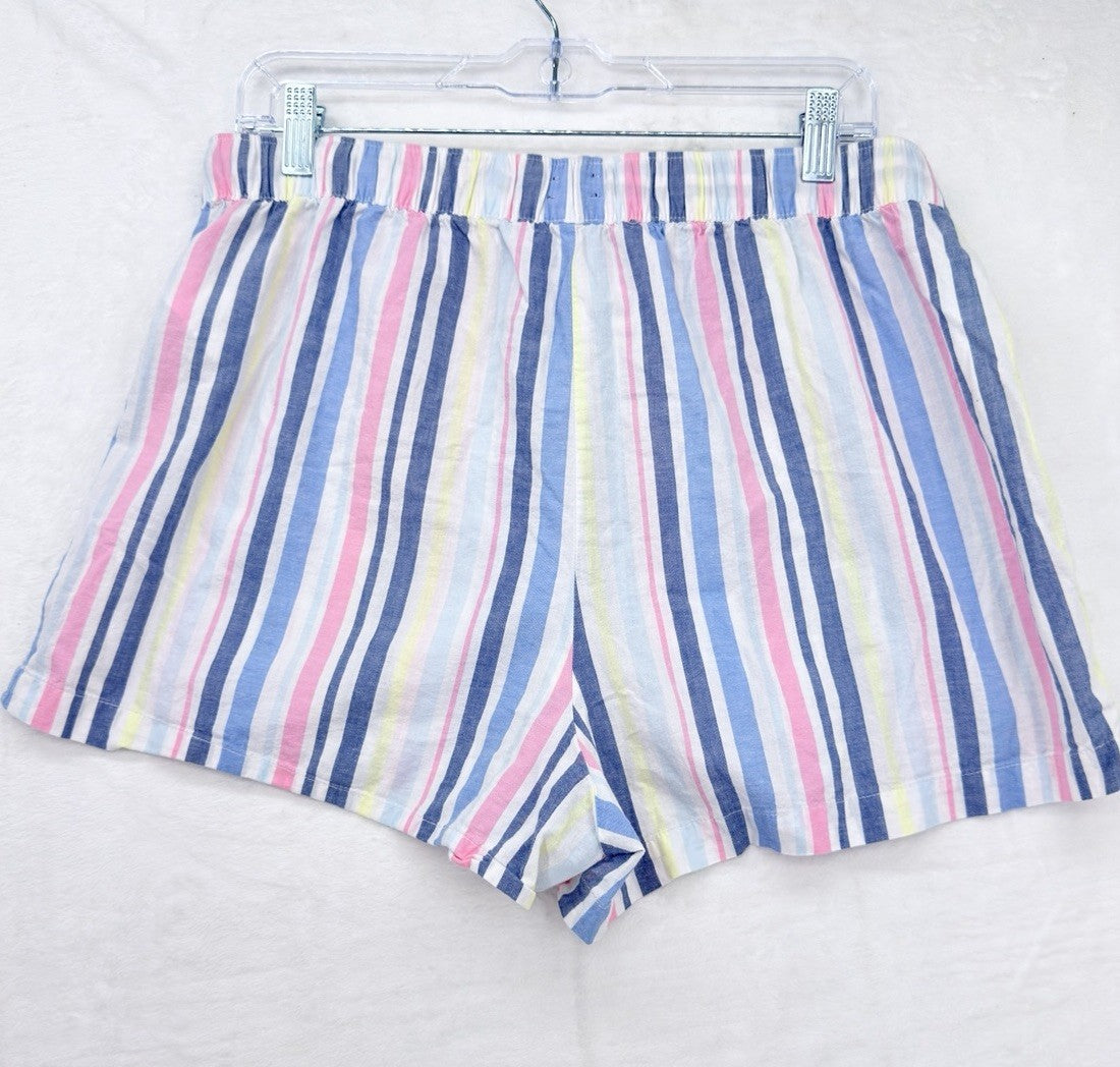 Gap Body Pajama Shorts Large Womens 100% Cotton Poplin Blue Pink Striped Womens