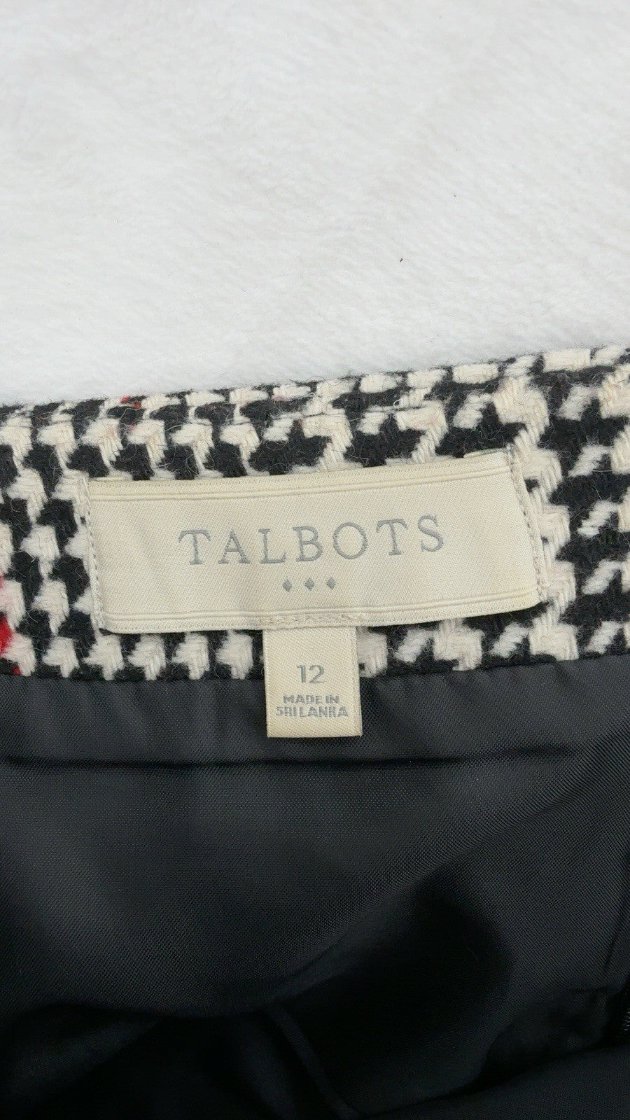 Talbots Skirt Size 12 Houndstooth Plaid Wool Blend Black Red Pencil A Line