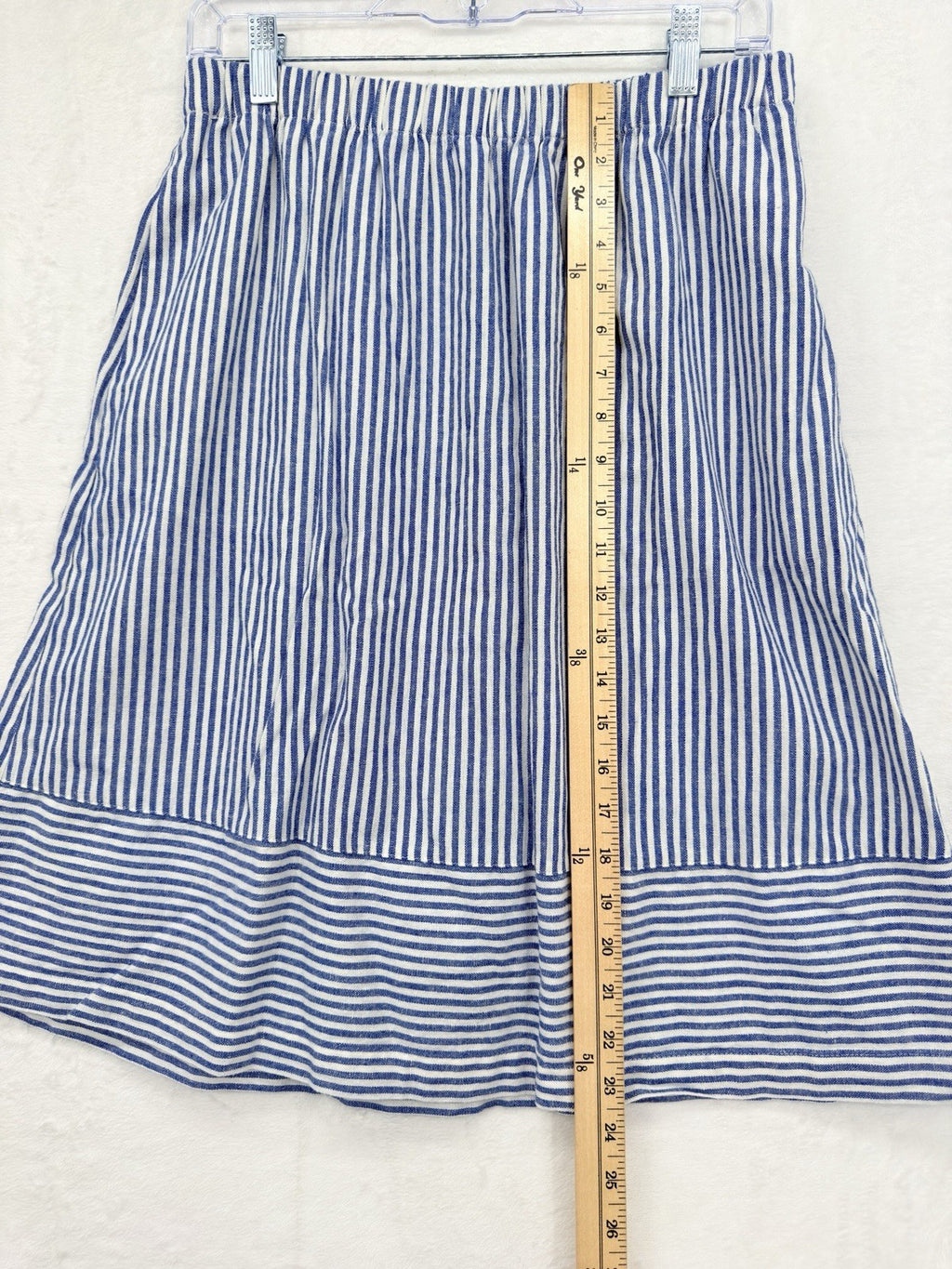 J Crew Medium Womens Midi Skirt Linen Blend Pull On Blue Striped A Line Pockets