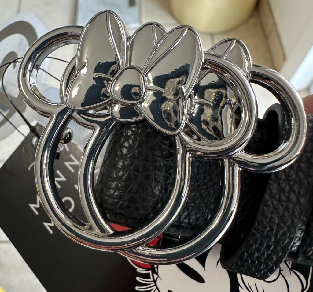Minnie Mouse Belt Women’s Small Black Pebbled Silver Buckle Walt Disney Ea NEW