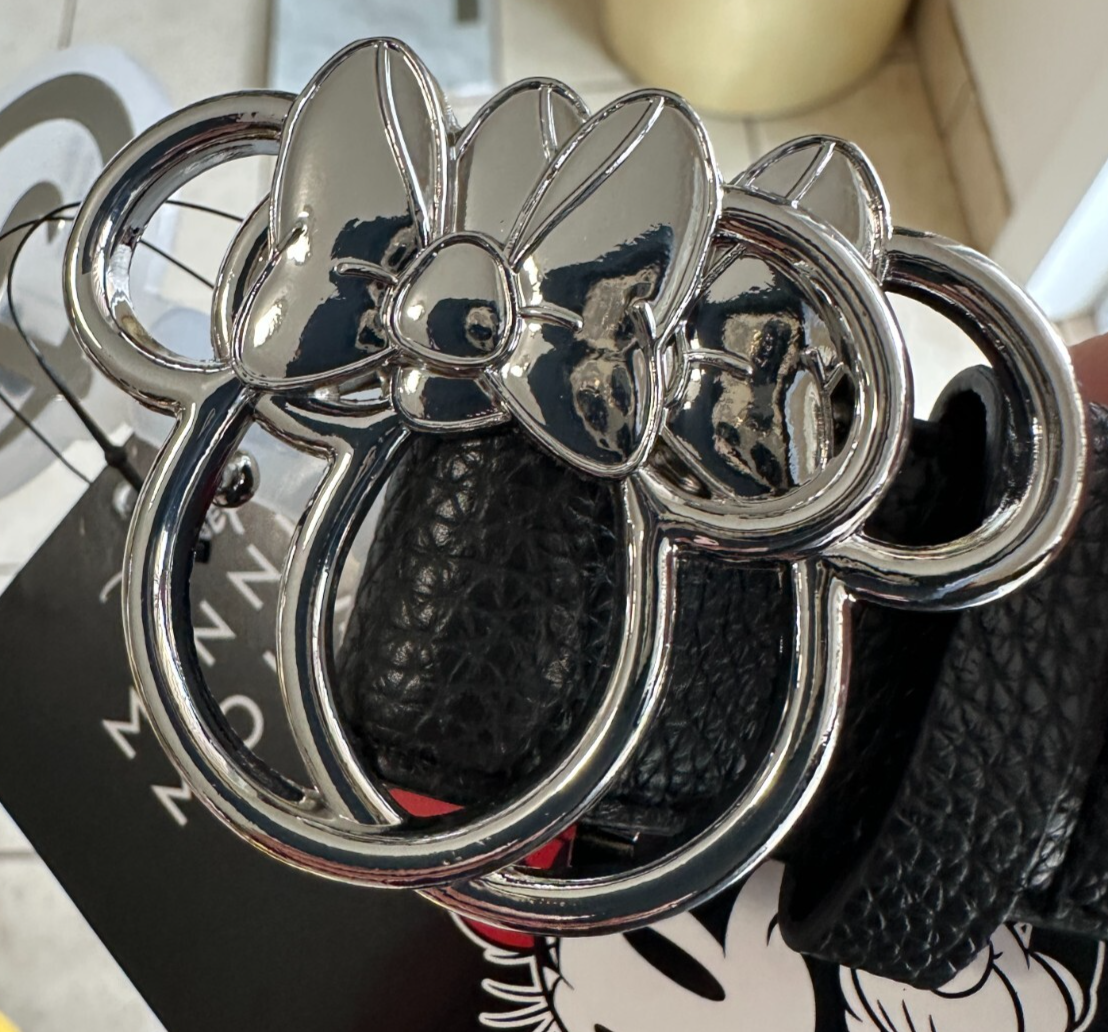 Minnie Mouse Belt Women’s Small Black Pebbled Silver Buckle Walt Disney Ea NEW