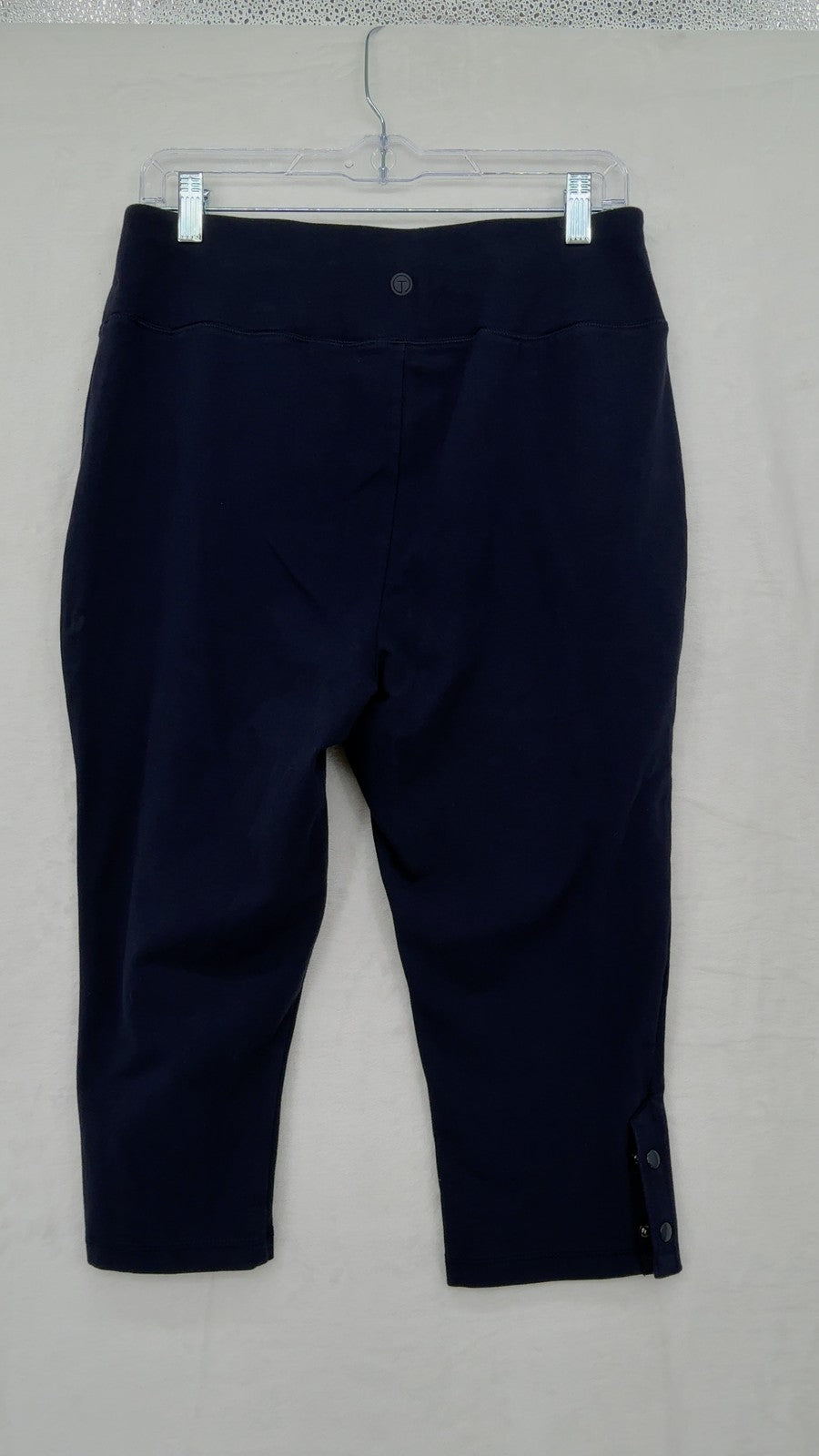 T by Talbots Leggings Capri Pants Large Petite Womens Navy Blue Snap Hem Knit
